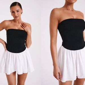 Knit And Linen Mini Dress - Black/White